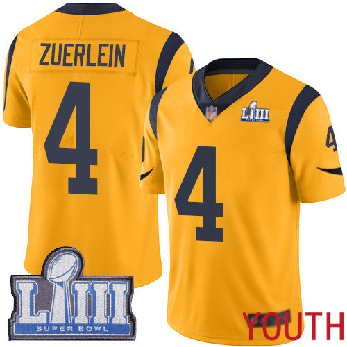 Los Angeles Rams Limited Gold Youth Greg Zuerlein Jersey NFL Football #4 Super Bowl LIII Bound Rush Vapor Untouchable->youth nfl jersey->Youth Jersey